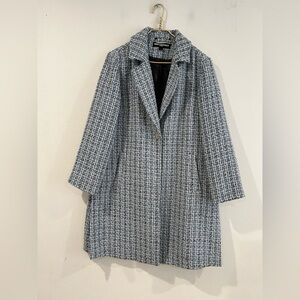 Karl Lagerfeld Women's Lightweight Tweed Long Coat, Blue, Size L